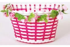 Volare Flettet Cykelkurv - Blomster - Piger - Hvid / Lyserød Eller Lilla / Lyserød -Cykler Salgsbutik Volare Gevlochten Fietsmand Bloemen 4 W1800