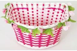 Volare Flettet Cykelkurv - Blomster - Piger - Hvid / Lyserød Eller Lilla / Lyserød -Cykler Salgsbutik Volare Gevlochten Fietsmand Bloemen 5 W1800