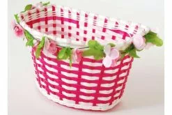 Volare Flettet Cykelkurv - Blomster - Piger - Hvid / Lyserød Eller Lilla / Lyserød -Cykler Salgsbutik Volare Gevlochten Fietsmand Bloemen 6 W1800